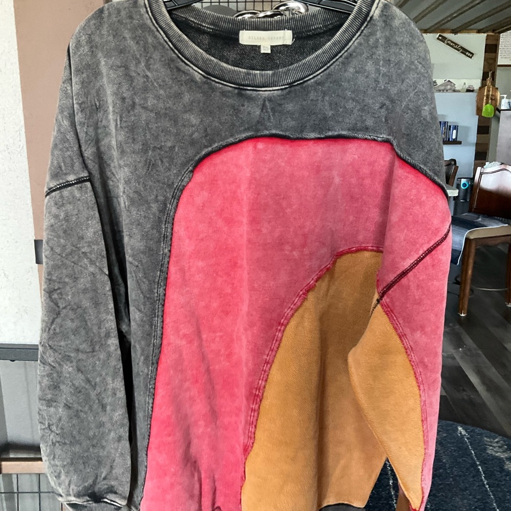 Gilded Intent Gray Crewneck with Pink and Tan Colorblock
